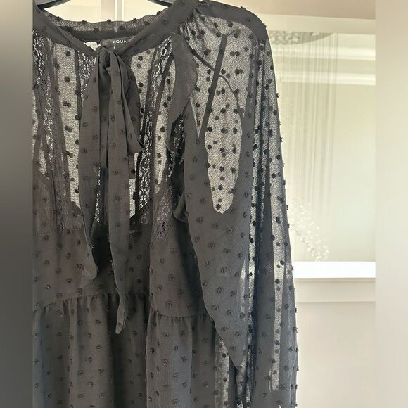 Aqua Swiss dot ruffle dress with front tie - Picture 6 of 8